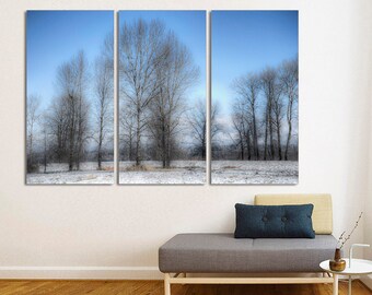 3 Panel Split  canvas Winter Sunset Wall Art Canvas Print. Winter forest, snow wall art, winter art, home decor, interior design, wall art