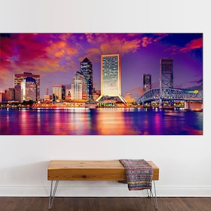 Jacksonville, Florida Art, USA Downtown City Skyline on St. Johns River, Jacksonville Wall Art, Florida Canvas poster, CANVAS Ready to Hang.