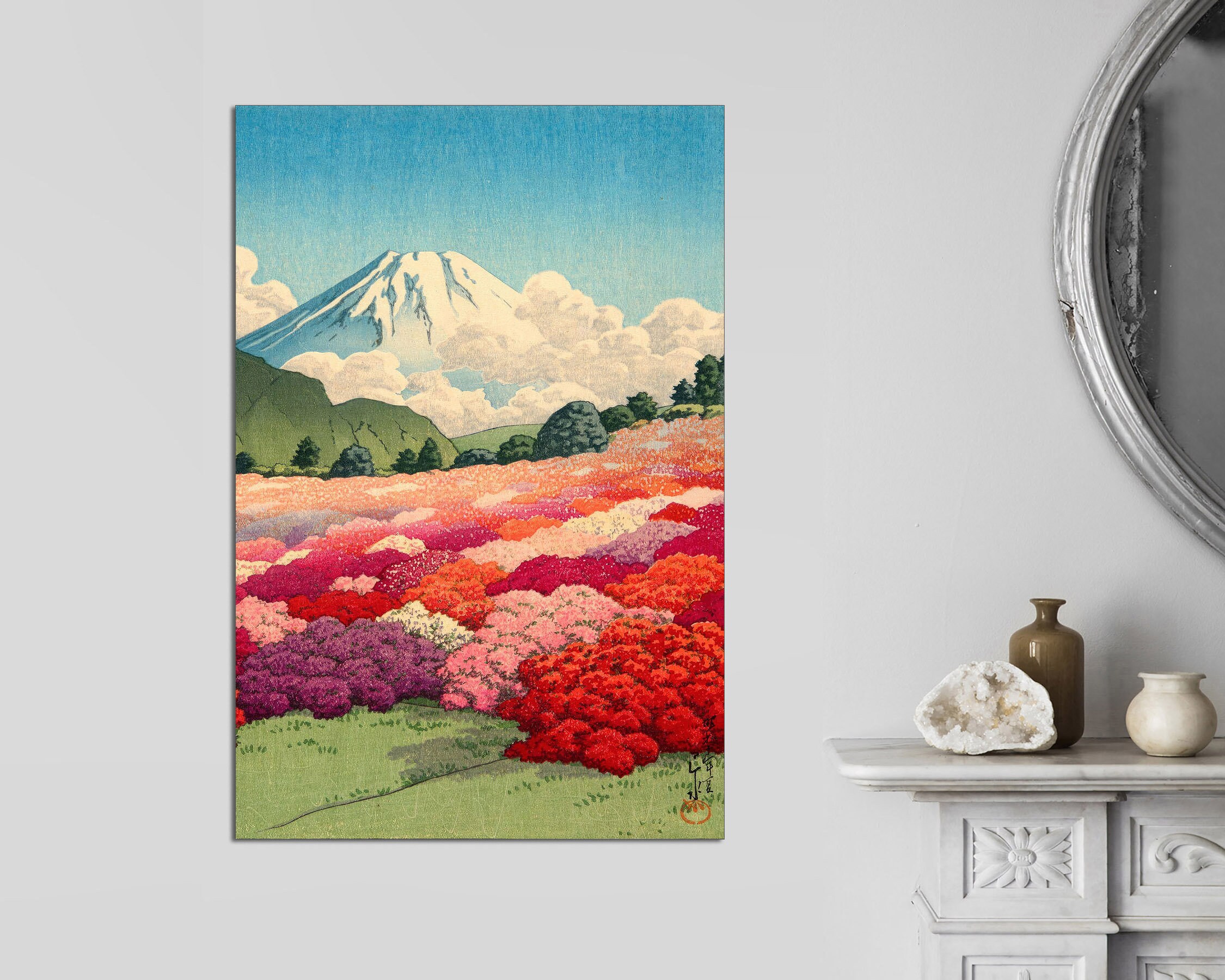 Hasui Kawase Azalea Garden, Fuji Mountain, Japanese Art Canvas