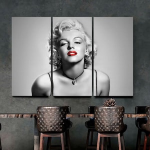 Marilyn Monroe vintage 3- Panel Canvas Retro Wall Art, Marilyn Monroe Photo Print, Old Hollywood Posters, Housewarming Gift Ready to Hang