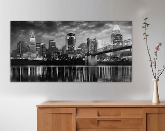 Cincinnati Cityscape Canvas Print, Ohio Panoramic Skyline Wall Art