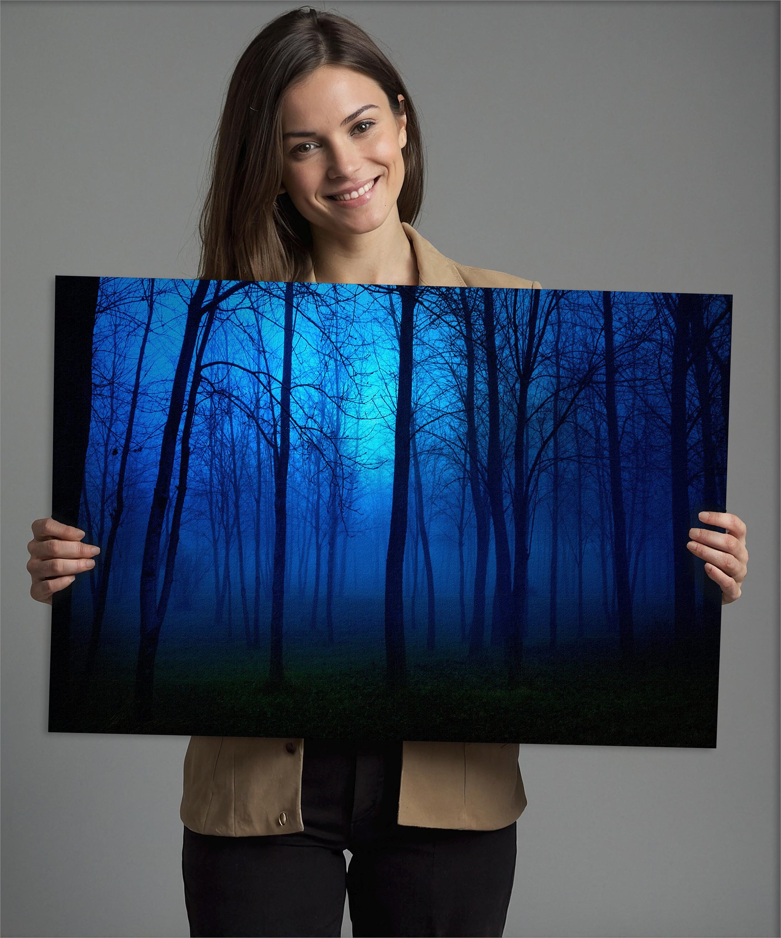 Blue Forest Canvas, Moody Wall Art, Large Nature Photography