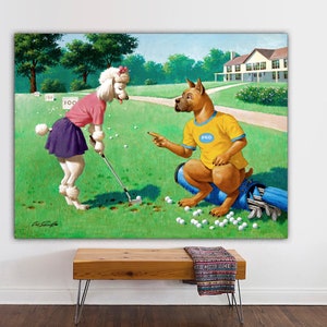 Dogs Playing Golf Canvas Print – Arthur Sarnoff, Funny Dogs Wall Art