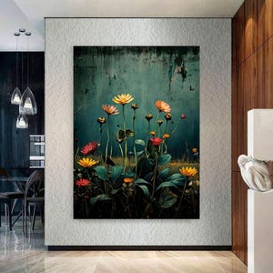 Wildflower Field Framed Wall Art, Vintage Botanical Landscape, Floral Decor, Modern Farmhouse Canvas Art, Field of Flowers Canvas Print