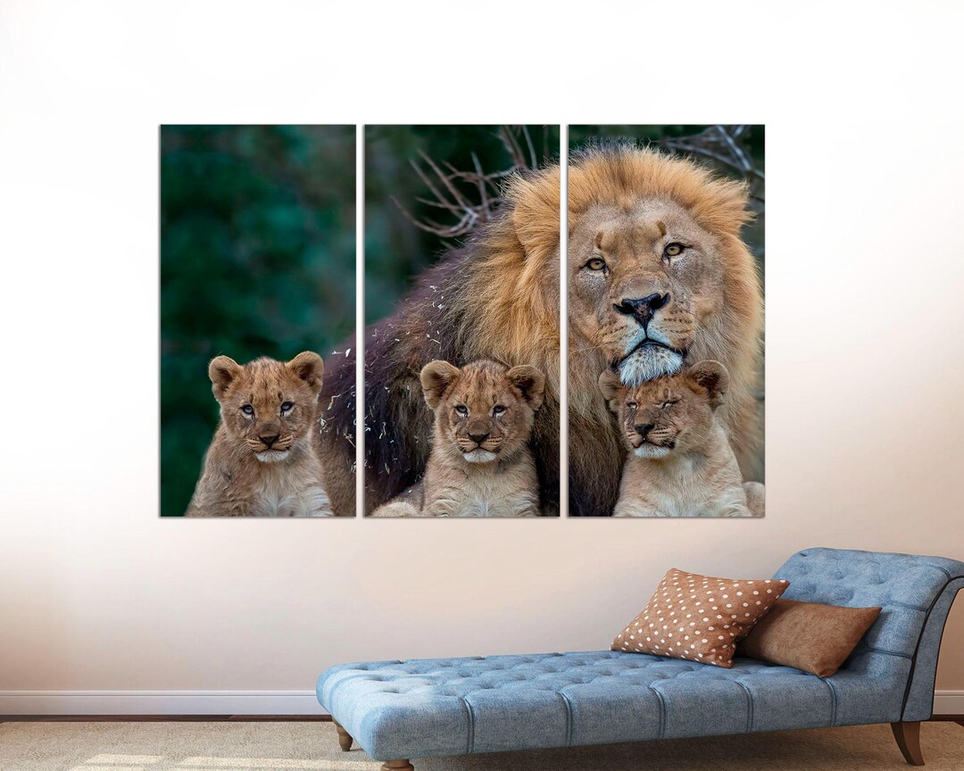 African Lion Family Canvas Print, Wildlife Wall Art - Etsy