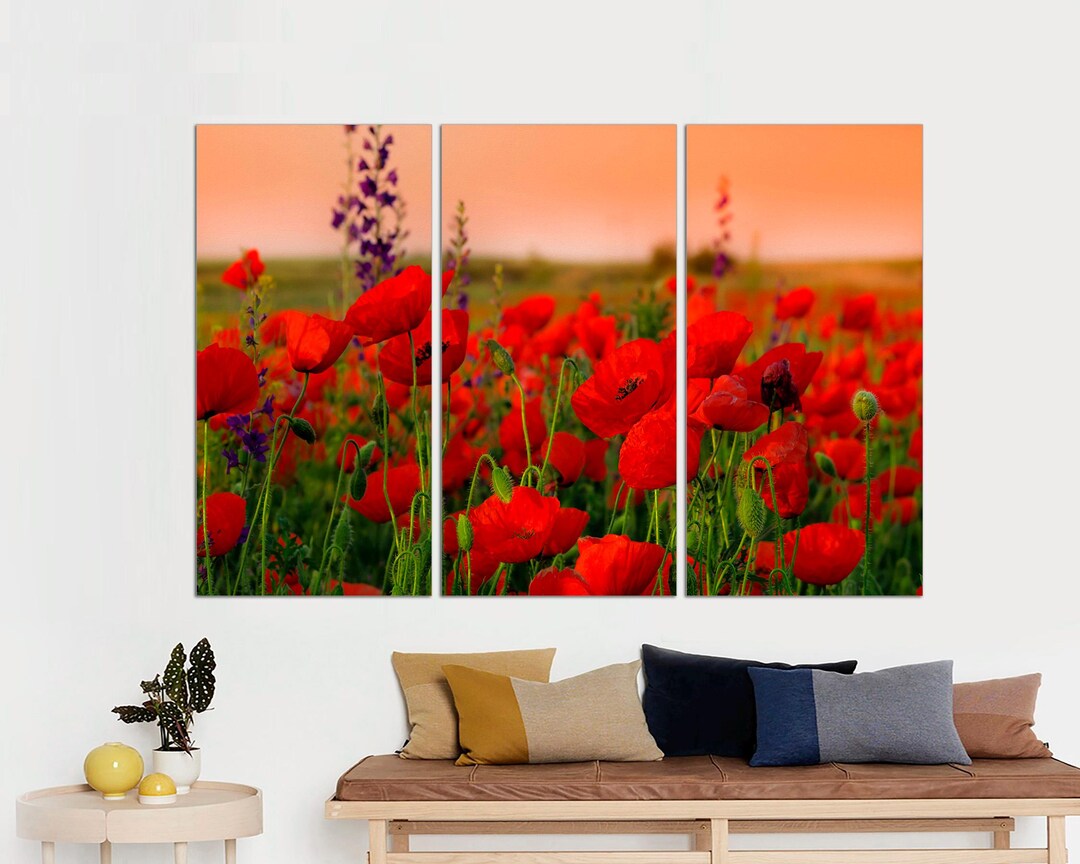 Red Poppy Field Sunset Canvas Print, Botanical Wall Decor - Etsy