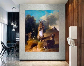Vintage Rabbit Canvas Print, Rustic Farmhouse Nursery Art, Ready to Hang