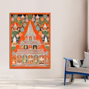 Hindu Art Print, Shraiva Shrines In a Landscape, Nepal, Hindu Canvas Art, Indian Evolution Art, Indian God Art Print, CANVAS READY to HANG.