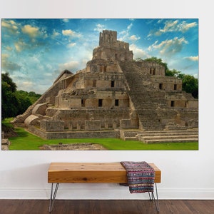Ready to Hang Mayan Pyramid Wall Art, Yucatan Mexico Wall Decor, Ancient Mexican Architecture Art Print Living Room Art Canvas,Mexican Gift