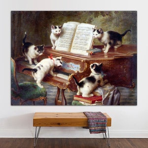 Henriette Ronner, Knip -The Piano Lesson Canvas Gallery Wrapped Canvas Giclee Wall Art, Cat Print Cat Lover Gift Cat Art Fun Ready to Hang.