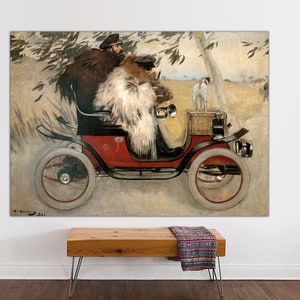 Ramon Casas and Pere Romeu in an Automobile, Premium Art Reproduction, Giclée on Canvas, Fine Art   Ramon Casas CANVAS Poster Ready to Hang.