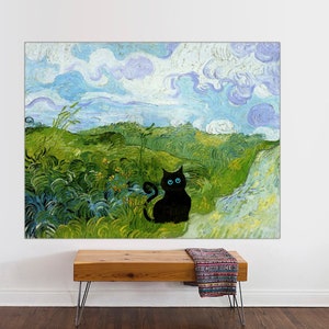 Vincent Van Gogh&#39;s Cat Print, Van Gogh Cat Poster, Black Cat Art, Funny Cat print, Funny gift, Funny Cat Canvas print, Canvas, Ready to Hang