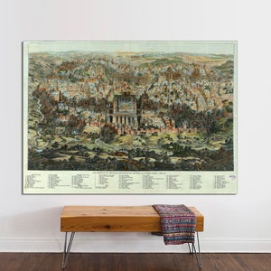 Biblical Art, Antique Map of Jerusalem, Ancient Christian Art,Holy Place Print,Christian Home Decor, Bible Art Canvas Painting Ready to Hang