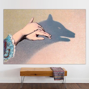 Vintage wolf Canvas art print, Victorian hand shadow puppets, Antique animal art, Chiaroscuro painting, Magical art Canvas Art Ready to Hang