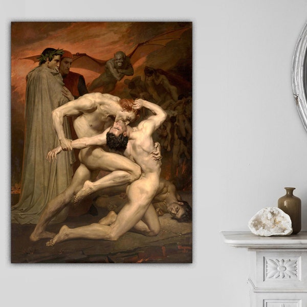 Dante and Virgil in Hell by William Adolphe Bouguereau, Vintage art, Classic Painting, Art Print, Canvas Art, Classic Wall Art READY TO HANG