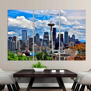 3-Panel Art, Seattle Cityscape Skyline Wall Art, Seattle Washington City Wall Art, Seattle Home Decor, Office Decor, CANVAS Ready to Hang.