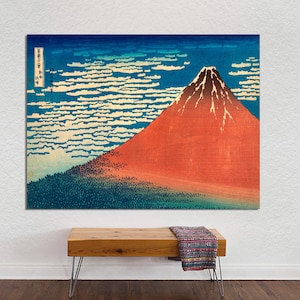 Katsushika Hokusai, Red Fuji Japanese Wall Art, Fuji Panoramic Art, Asian Cultural Art Print,Traditional Ukiyo-e Art on CANVAS Ready to Hang