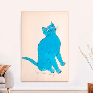 Andy Warhol Blue Cat Canvas, Cat Pop Art, Warhol Art Cat, Large Vintage Cats Name Sam, Warhol Cats Paintings, CANVAS Print Art Ready to Hang