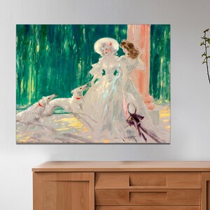 Canvas Deco, Fashion Art, Afternoon Under The Lamp by Louis Icart, French Vintage Canvas, Modern Fashion Art  on CANVAS Print Ready to Hang.