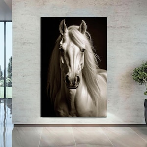 White Horse Canvas Wall Art, Farmhouse Decor, Horse Print, Large Modern Painting, Horse Wall Art, Horse Portrait Animal Canvas Ready to Hang