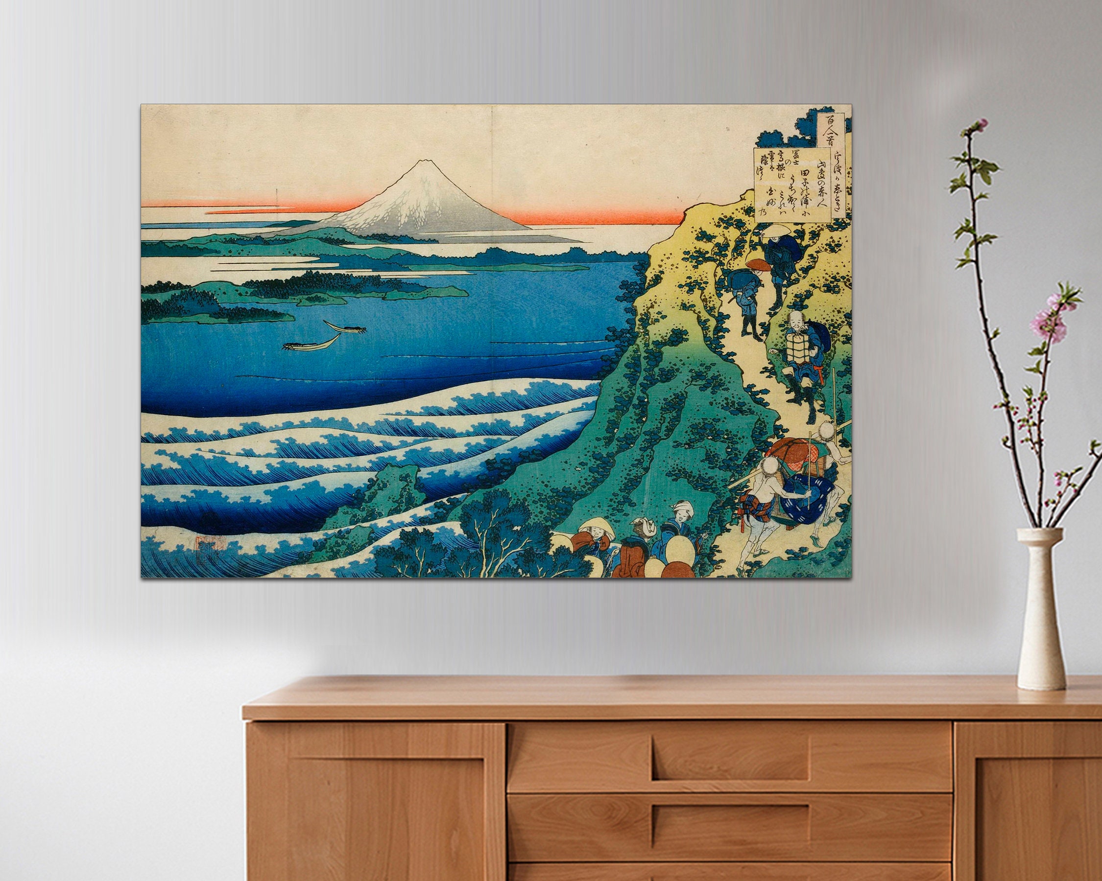 日本画　横22㎝、縦28.５㎝ Hokusai Mount Fuji Canvas Print, Vintage Japanese Landscape, Ready
