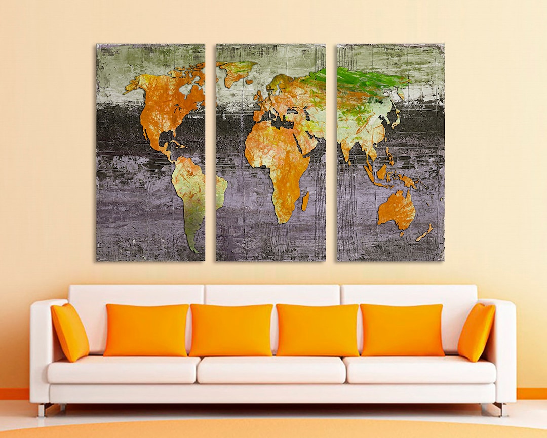 Abstract World Map Canvas Print, 3 Panel Split, Modern Home Decor - Etsy
