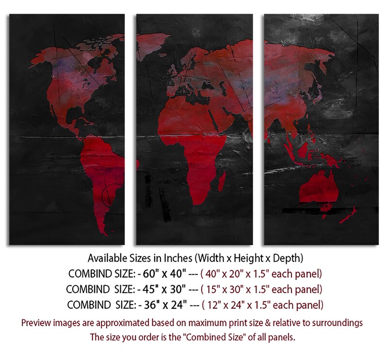 3 Panel Split Abstract World Map Canvas Print Abstract Map - Etsy
