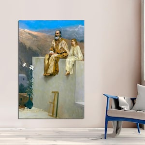 José y Jesús descansando, Jean Joseph Benjamin Constant, impresión de arte católico, impresión de arte de Jesús, arte de pared del Niño Jesús, arte en lienzo listo para colgar