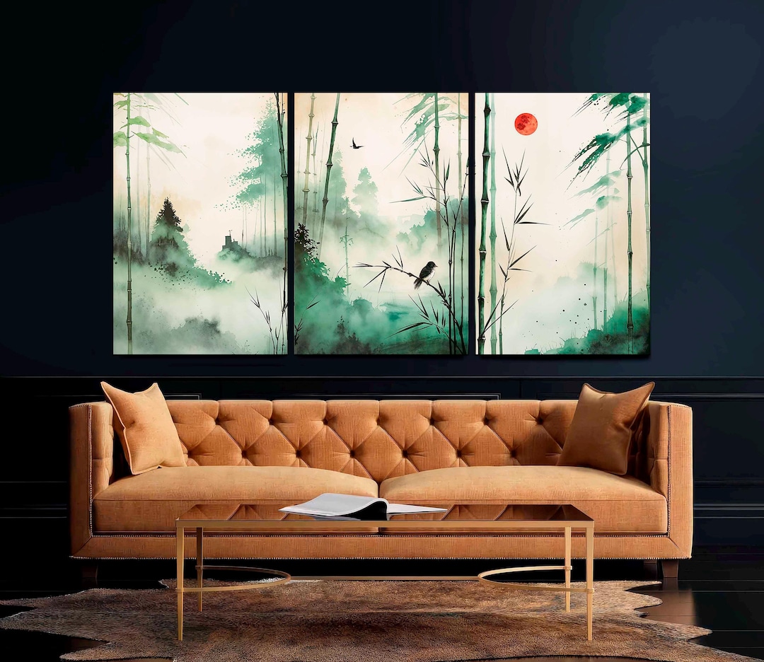 Japanese Mountain Landscape Canvas Print Set, Japandi Minimalist Decor ...
