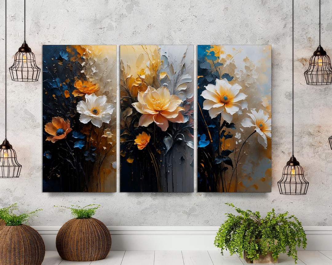 Abstract Floral Canvas Print Set, Colorful Flower Wall Art, 3-panel - Etsy