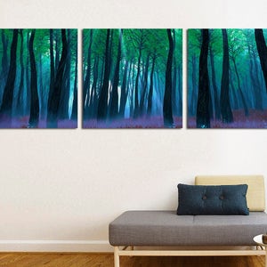 3 Panel Split,Triptych  Panoramic Forest Mist Canvas Print, 1.5&quot; frames - Nature photography for living room/office decor & interior design.