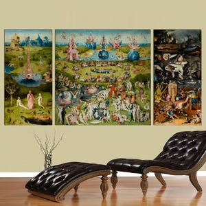 3-Panel Art, The Garden of Earthly Delights Reproduction Fine Art Wall Art, Classic Painting Hieronymus Bosch Triptych CANVAS Ready to Hang.