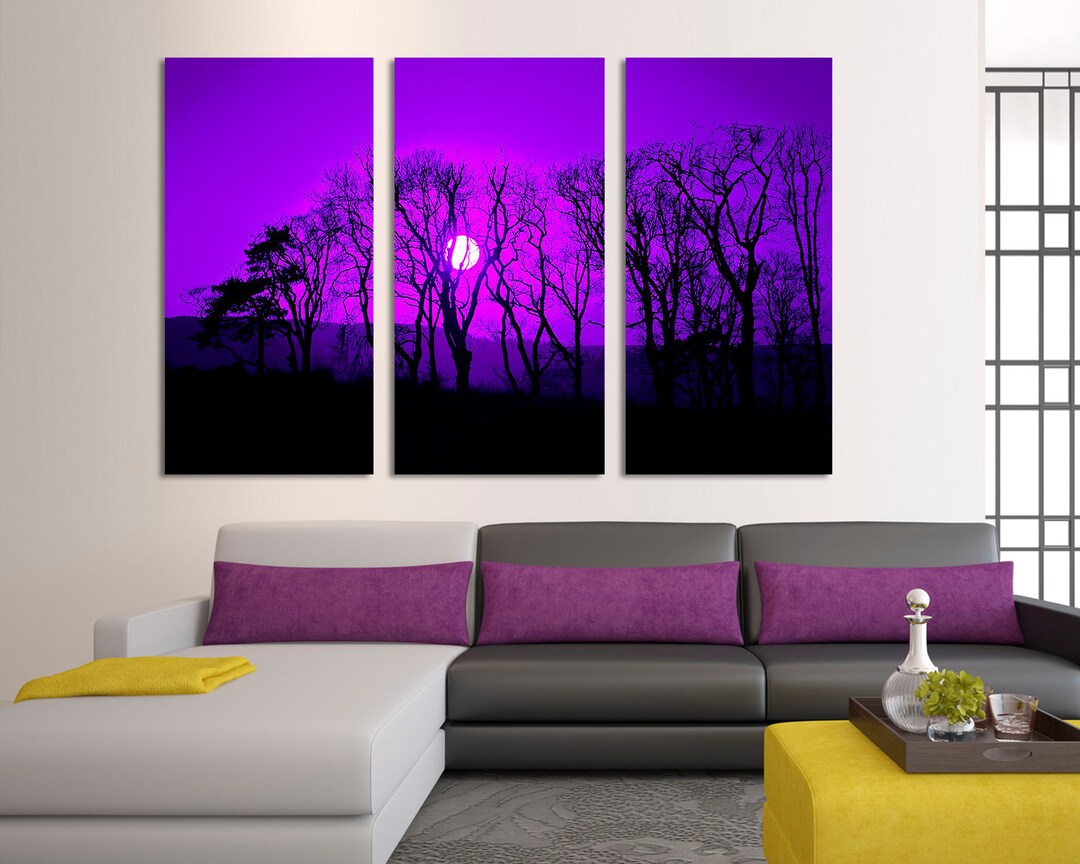 3 Panel Canvas Split Giclee Print Purple Spreading Tree - Etsy