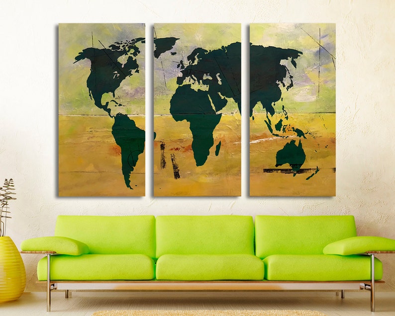 Abstract World Map Canvas Print, Split Panel Wall Art - Etsy