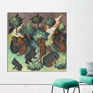 Impresión de pintura de oso medieval, osos, obras de arte antiguas, animales, arte de pared vintage de naturaleza, vida silvestre, bosque, bellas artes, arte en lienzo listo para colgar