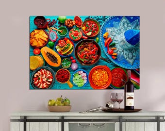 Mexican Food Art Print, Colorful Kitchen Canvas, Ready to Hang
