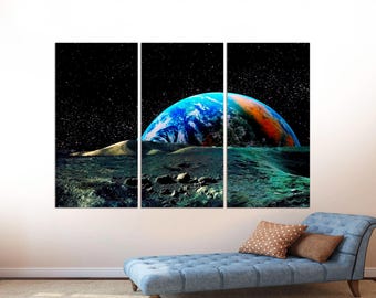Earth From Space 3-panel Canvas Wall Art, NASA Planet Earth