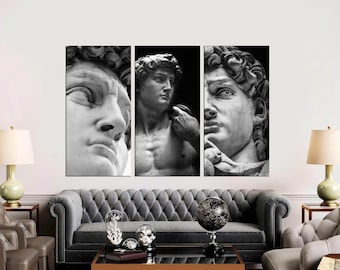 David Sculpture Canvas Print Set, Black and White Greek Statue, Ready to Hang