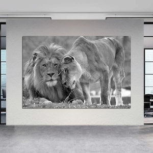 Lions Canvas Print African Lions Wall Art Lions in Love, Romantic Art, Lioness Romantic Wall Art, Large King Lion Art CANVAS Ready to Hang.