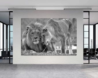 Lion and Lioness Canvas Print, Romantic African Wildlife Art, Ready to Hang
