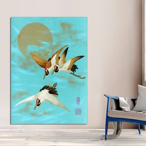 Sarus Crane In Rice Field - Vintage Japanese Wall Art by G.A. Audsley Wrapped Canvas, Japanese Vantage Art Print Canvas Print READY to HANG.