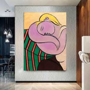 Mujer con cabello amarillo de Pablo Picasso, arte mural abstracto clásico, impresión grande de Picasso, arte moderno, arte mural de Picasso, LIENZO listo para colgar.