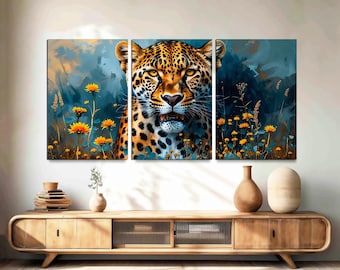 Jaguar Canvas Print, Large 3-Panel Wall Art, Wildlife Decor