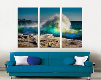 Blue Ocean Wave Canvas Print. 3 Panel Canvas, Ocean Wave art, Ocean Wall art, interior design, wall art, home and office decor, wave print