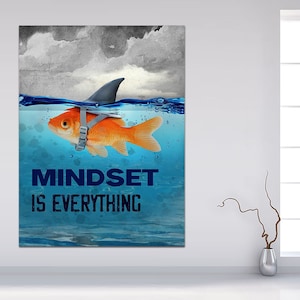 Motivational Canvas Wall Art - Mindset Is Everything Quote, Kids Room Decor, Goldfish Design, Ready to Hang Nursery Motivational Art Print.