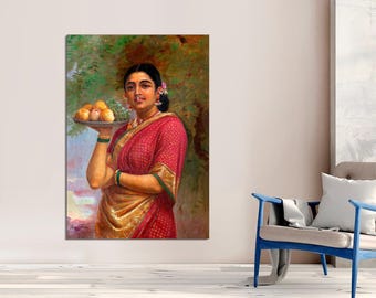 Raja Ravi Varma Print, Maharashtrian Lady, Vintage Indian Art CANVAS Ready to Hang