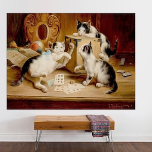 Playing Cards painting by Carl Reichert Canvas Gallery Wrapped Canvas Giclee Wall Art, Cat Print Cat Lover Gift Cat Art Fun Ready to Hang.