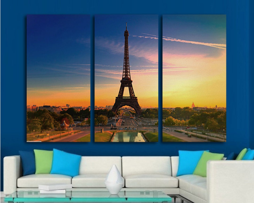 3 Panel Canvas Split, City of Love,sunrise in Paris, Eiffel Tower ...