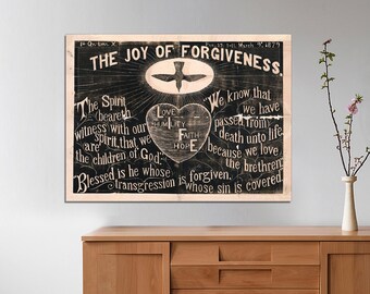 Vintage Christian Canvas Print, The Joy of Forgiveness, Ready to Hang