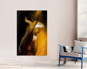 Woman Playing Violin, Vintage Music Canvas Art Print